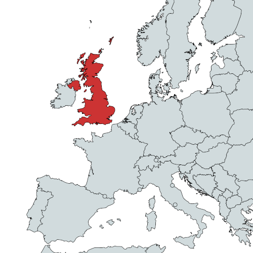 Map of Europe with the United Kingdom highlighted in red.